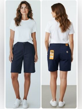 CARHARTT Rugged Flex Loose Fit Canvas Work Shorts Cargo Size 6 Navy Blue NEW